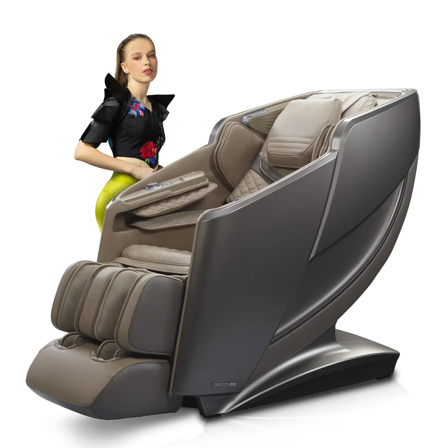 RoboticVibe RV7575 massage chair in minimalist modern living space